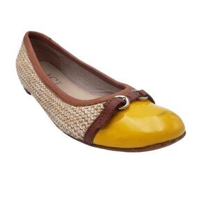 AGL Luxurious Italian-made Leather Yellow Cap Toe Ballet Flats Size 42